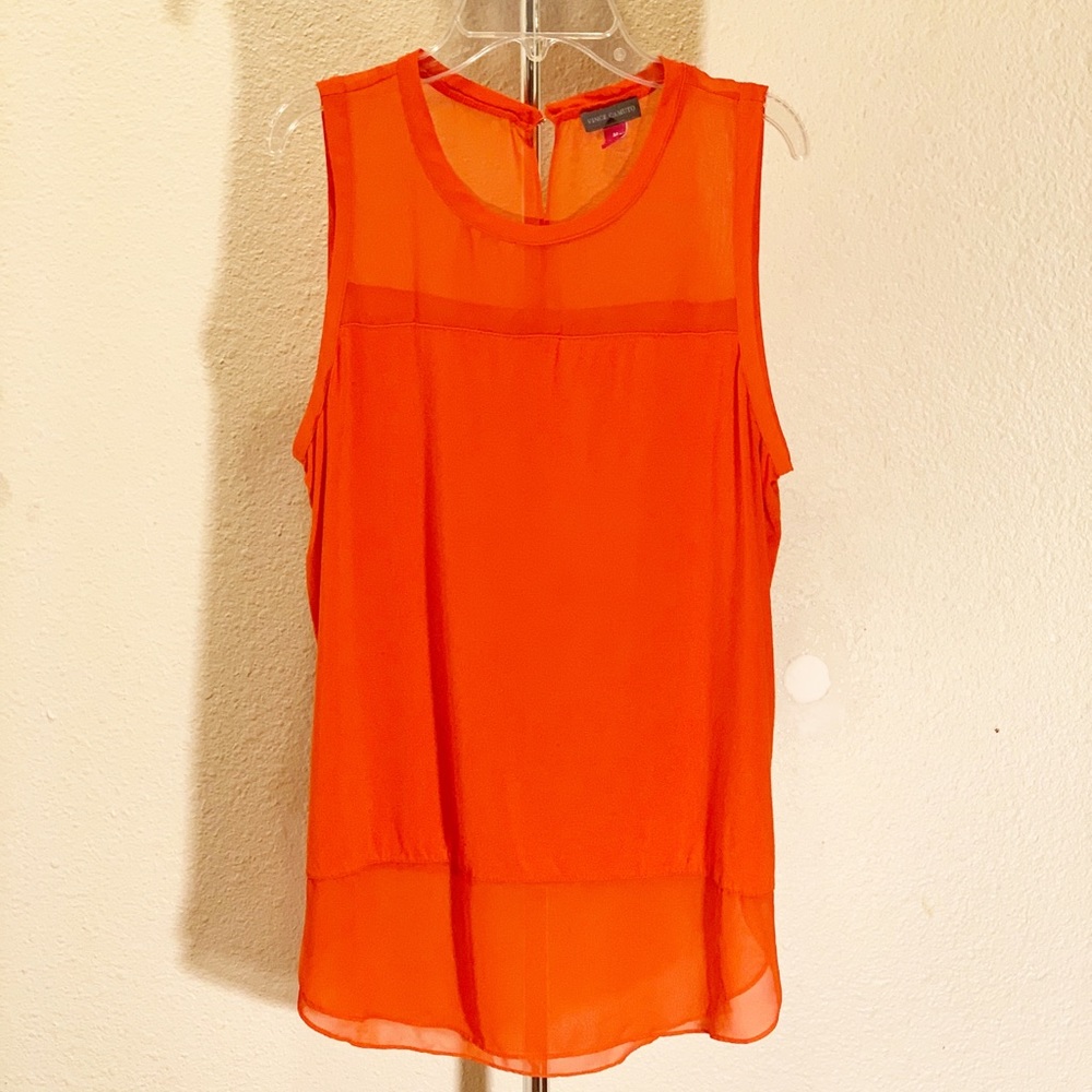 Vince Camuto Long Orange Sleeveless Blouse